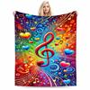 Colorful Musical Note Blanket with Hearts and Vibrant Rainbow Design Blanket, Suitable for Use In the Bedroom, Living Room, On the Sofa