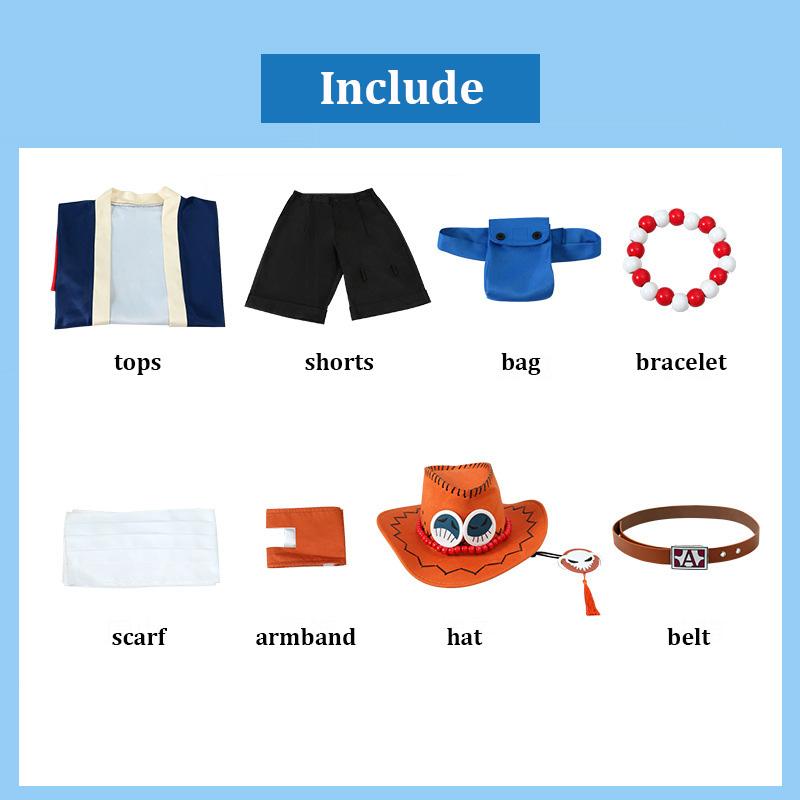 Ace Cosplay Kostuum Accessoires Hoed Pruik Anime OP Mannen Halloween Carnavalsfeest Rollenspel Pakken Outfits Kleding L blue