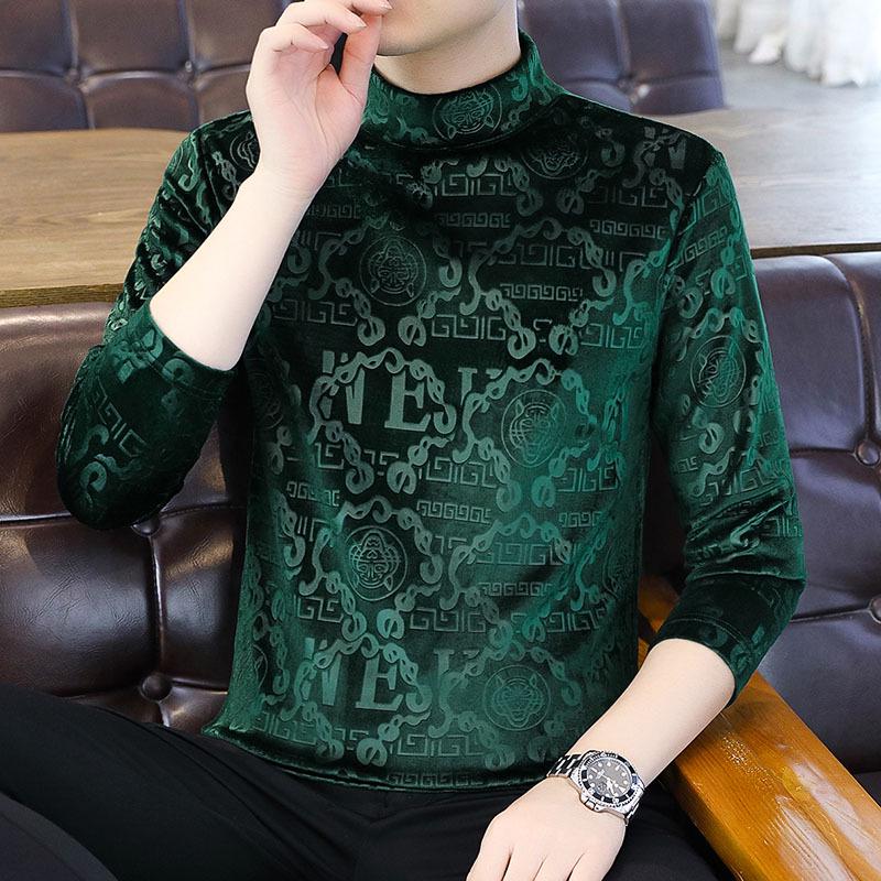VantaGoods Trendy gouden fluwelen sweatshirt met lange mouwen voor heren - dik, warm, herfst/winter T-shirt met halfhoge kraag XL (125-140 jin)