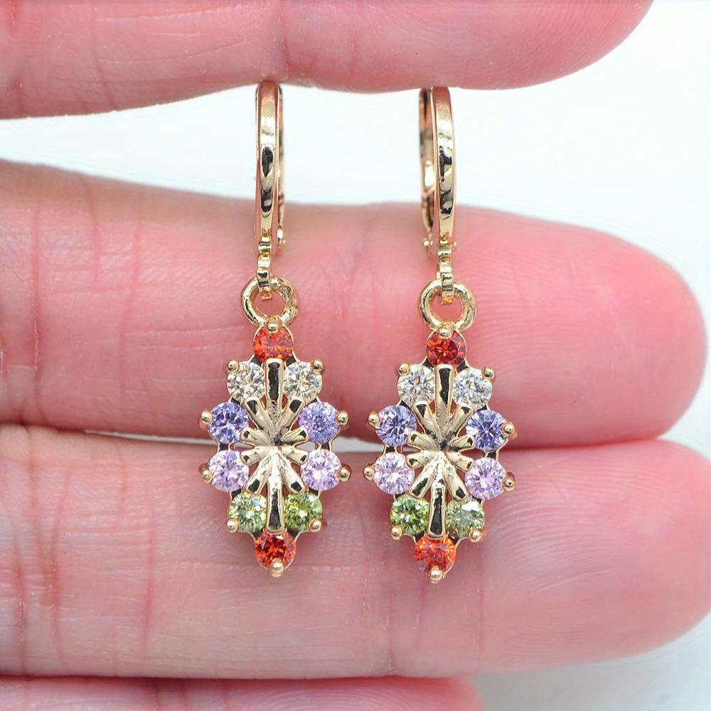 Bohemian Style Colorful Synthetic Zirconia Pendant Earrings, Elegant Accessories for Women's Holiday Parties, Perfect Gift