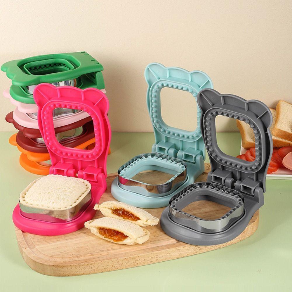 Cookie Cutters Bear Shape Square Sandwich Cutter Stainless Steel Flip Design Sandwich Press Mould DIY Manual Toast Cutter Pastry