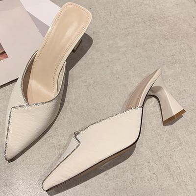 Fashion Pointed Shallow Mouth Slippers Summer New Baotou Shallow Mouth Splicing Anti-slip Wear-resistant High-heeled Sandals