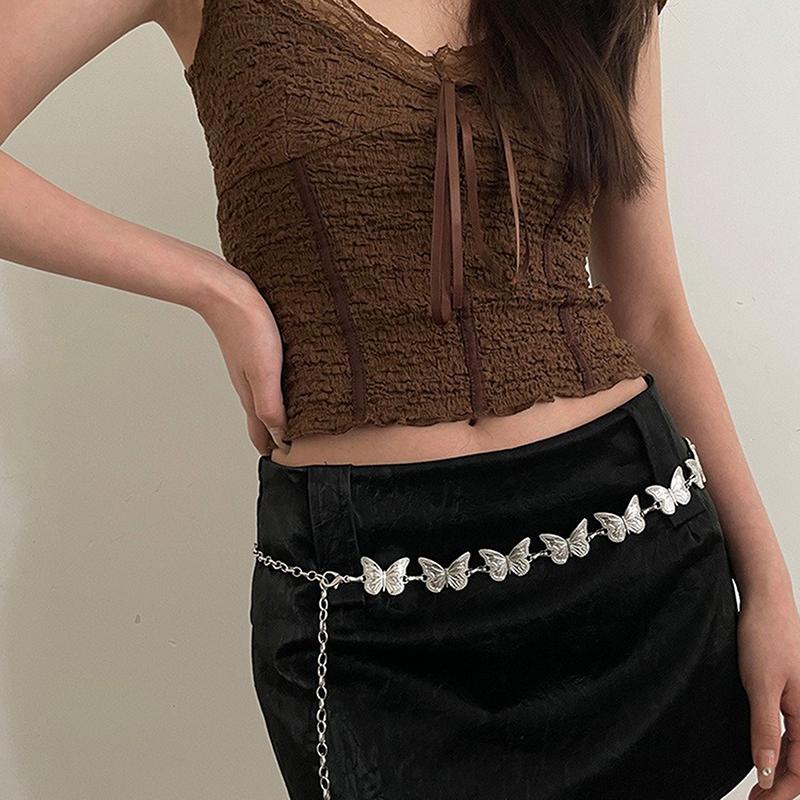 Butterfly Metal Waist Chain Women Y2K Retro Versatile Silver Color Waist Chain Dress Short Skirt Gothic Chain Fashion Accessory