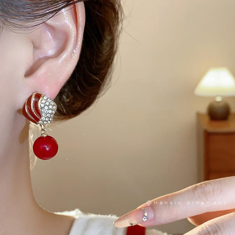 Vintage Red Color Maple Leaf Inlay Zirconl Metal Earrings For Women  Personalization Jewelry Gift