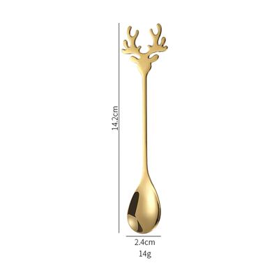 1Pc 304 Stainless Steel Cartoon Christmas Elk Spoon Cute Deer Head Mini Ice Cream Spoons Coffee Dessert Stirring Spoon Tableware
