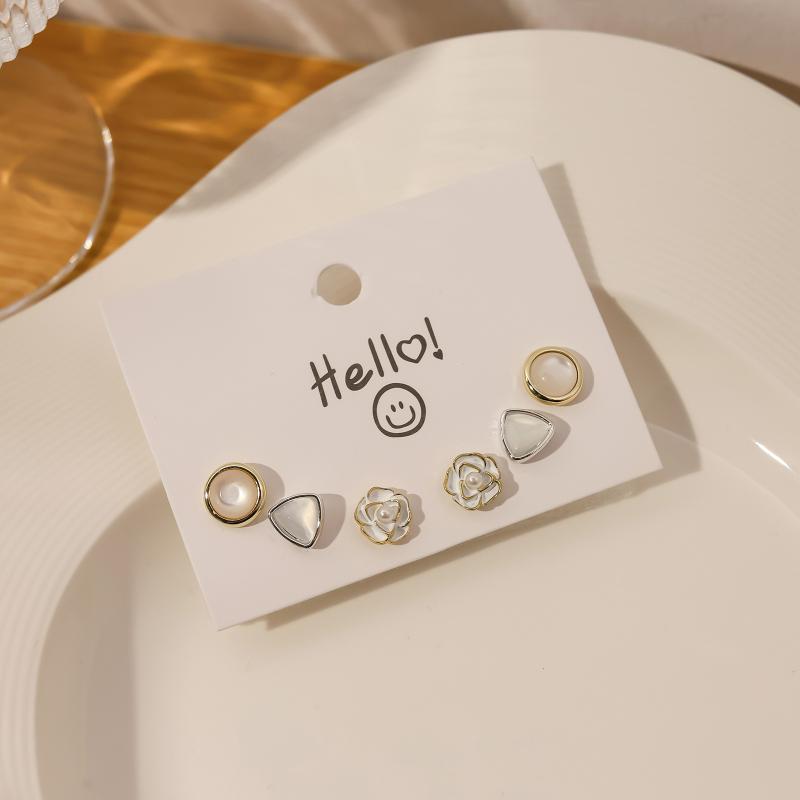 1Set Simple And Compact Silver Needle Earring Set Love Geometric Earring Combination Cute Sweet And Versatile Earrings