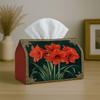 1pc Party Tissue Box,Classic Decorative Elegant,Multifunctional Tissue Holder,Amaryllis Floral Red Green,Outdoor Party Supplies, Everyday Desktop Tiss