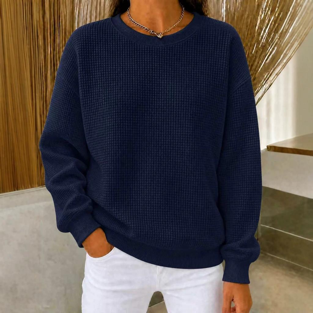Women S Round Neck Loose Fit Casual Solid Color Long Sleeve T Shirt
