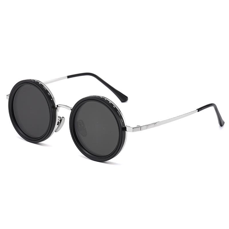 Nastavitelné polarizované sluneční brýle: Unisex Punkový Styl, Lehký Kulatý Rám, Redukce Světla s Otočným Filtrem Úrovně ND9