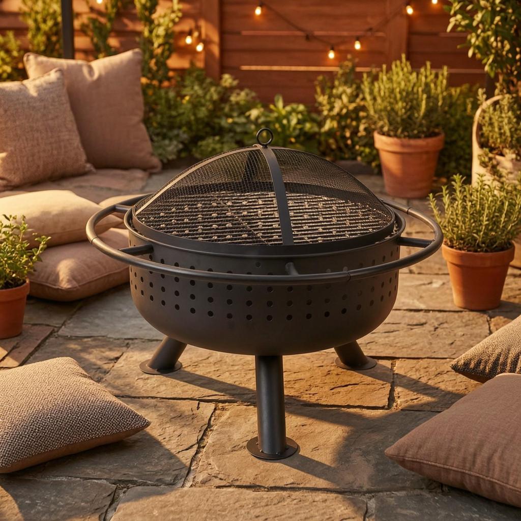 Outdoor Fire Bowl with Cooking Grate Long-Lasting Grill