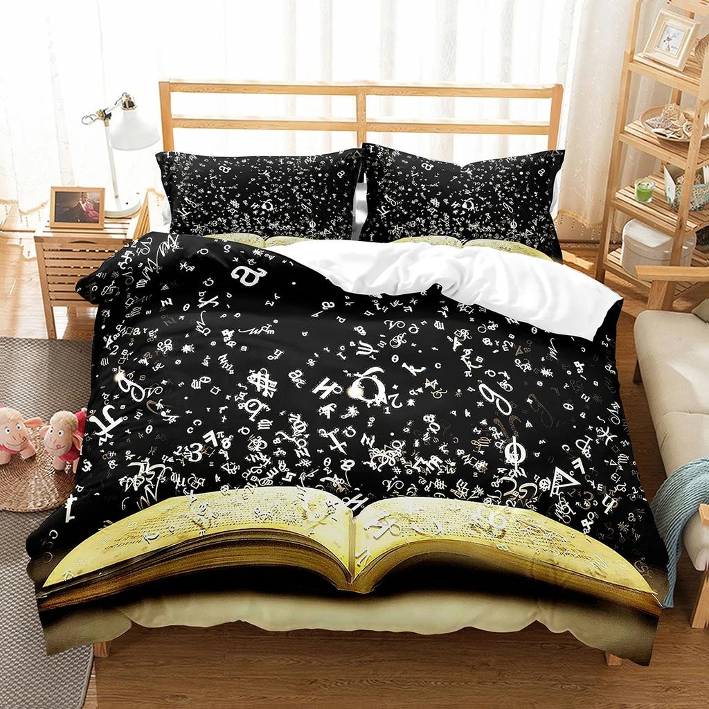 Magic Book Duvet Cover Set Purple Light Book Comforter Cover Lightweight Polyester Quilt Cover with Pillowcase for Boys Teens