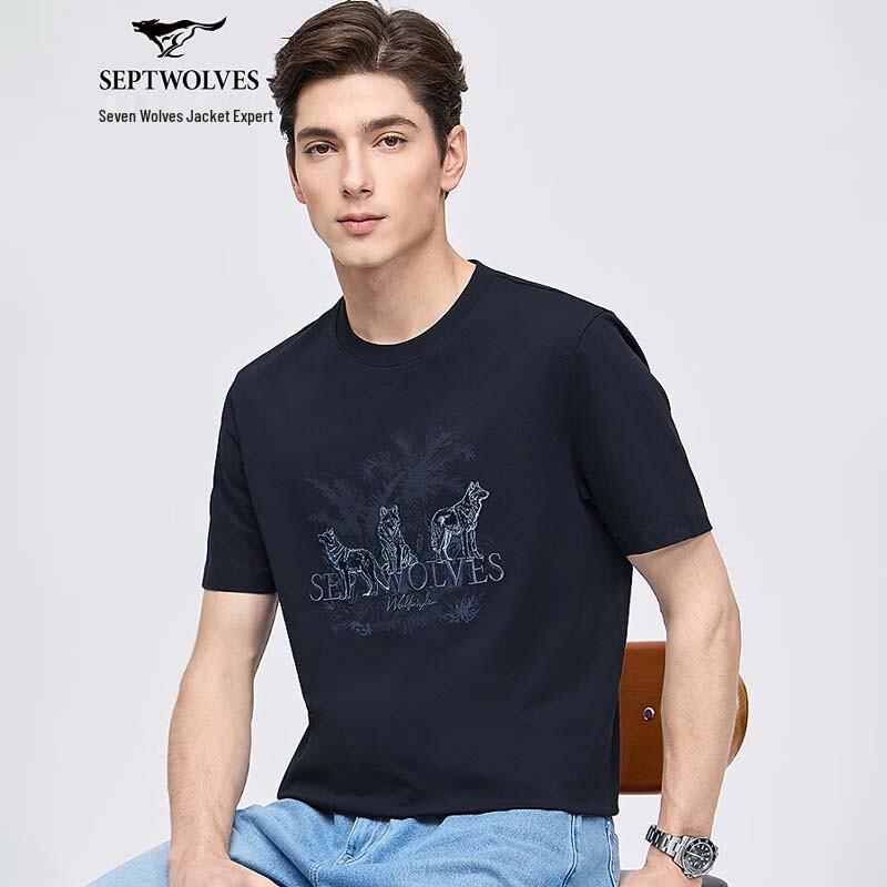 Septwolves Men s Embroidered Round Neck Short Sleeve T-shirt XXXL