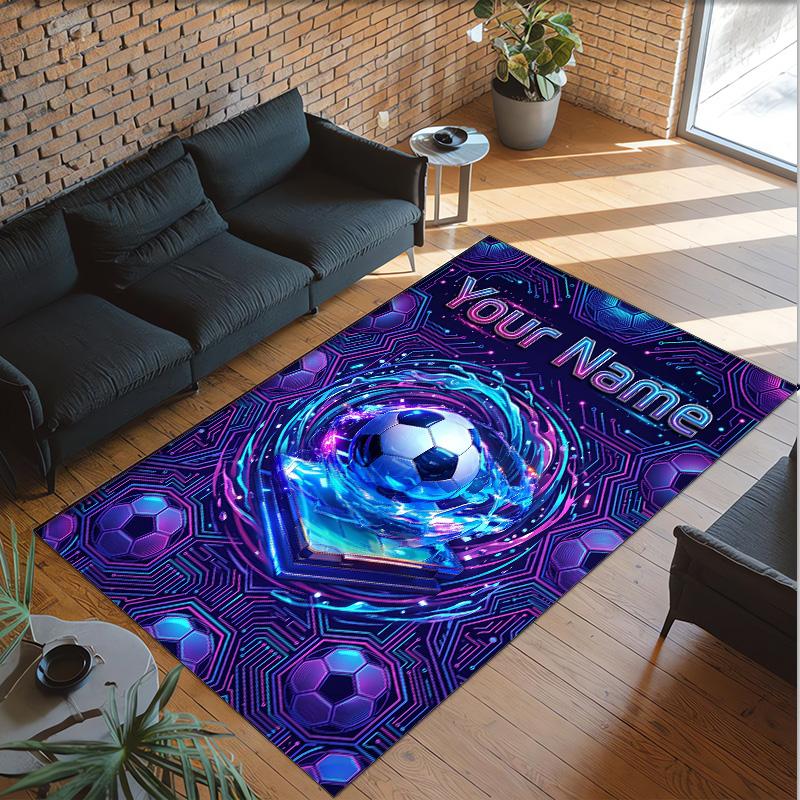 Soccer Theme Crystal Velvet Floor Rug Personalized Custom Name Text Warm Carpet Home Decoration