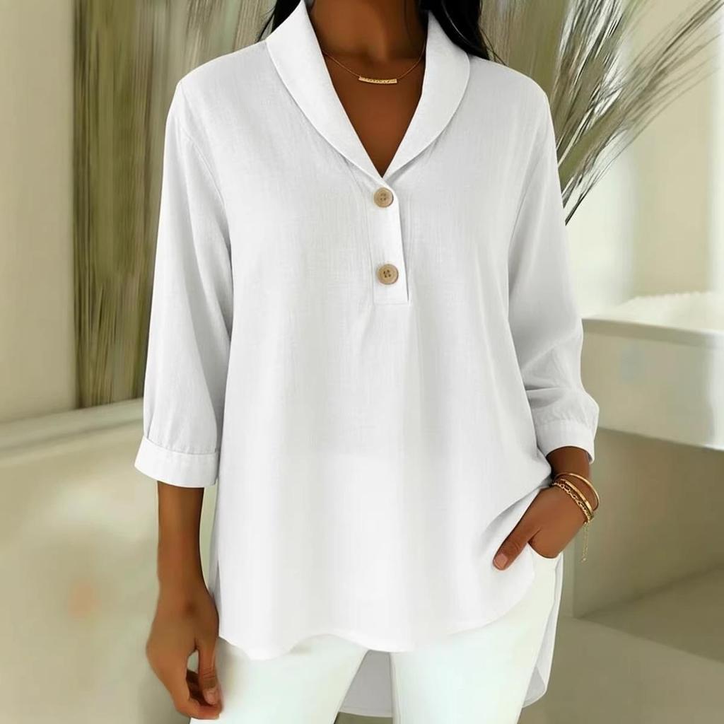 European American Spring/Summer 2026 Women's Casual Loose Fashion Top with Bright Doll Collar