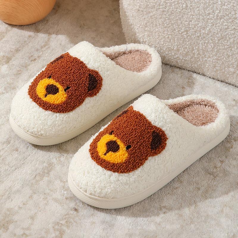 Winter cartoon than a bear smiley face cotton slippers women's indoor home plush warm slippers winter