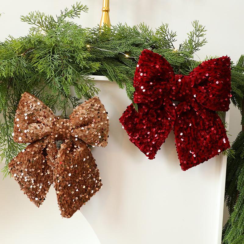 Christmas Butterfly Ribbon Ornament With Sequins For Holiday Decor