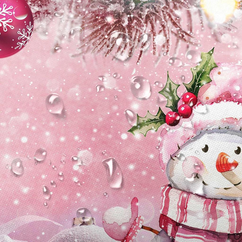 GAEWeihnachten Winter Schneemann Rosa Kugel Duschvorhang Schneeflocke Kiefernzweig Badezimmervorhang für Feiertagsdekorationen Wasserpr