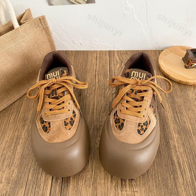 Women Vulcanized Shoes Leopard Print Fashion Platform 2026 Autumn Comfortable Non Slip Outdoor Sports Shoes Lace Up Casual Shoes