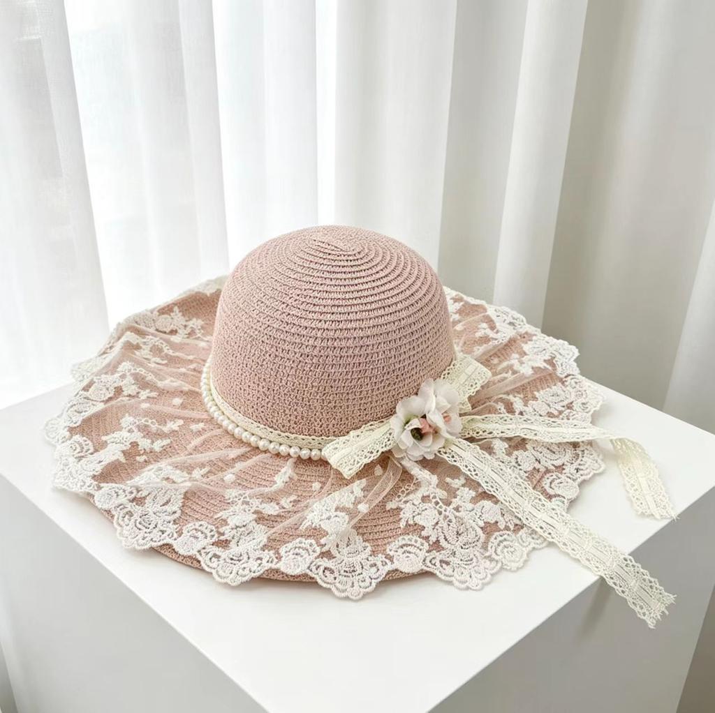 Straw Hat Women's Summer Lace Bow Outdoor Sun Protection Sun Hat Seaside Vacation Beach Hat Large Brim Versatile Basin