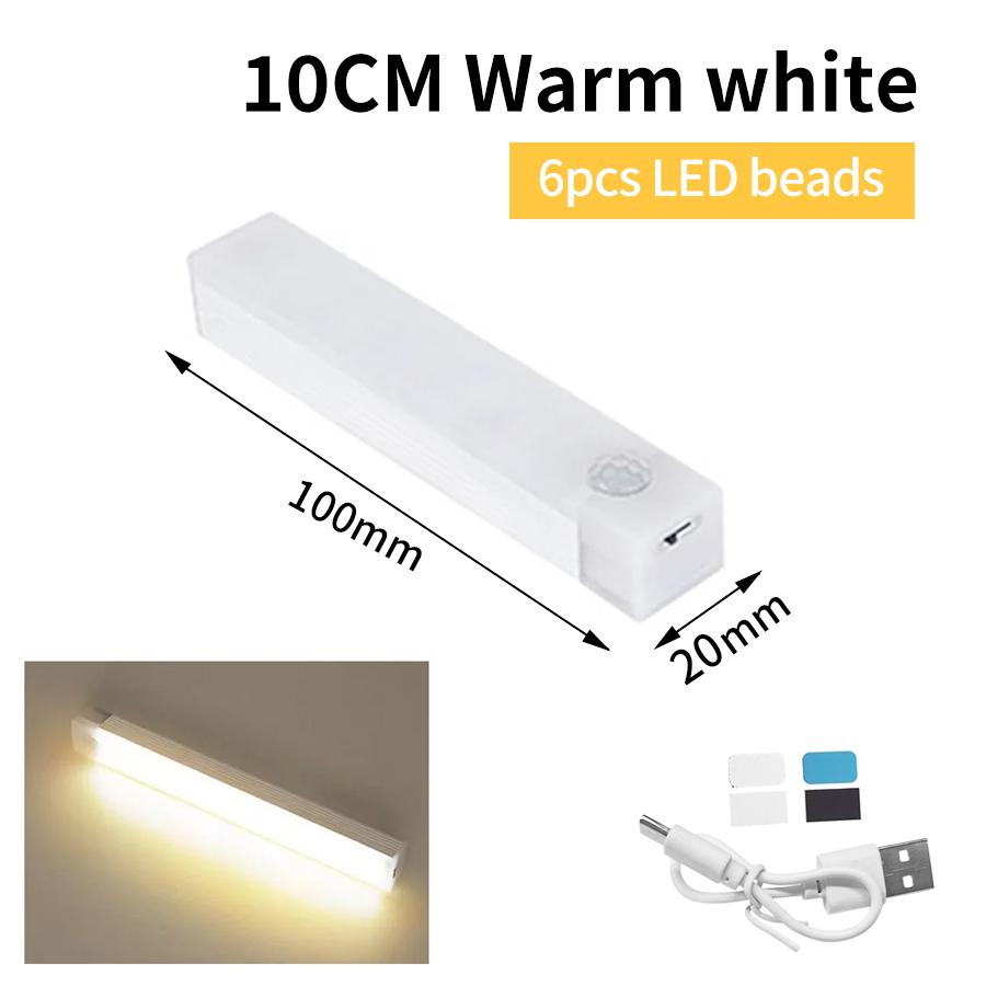 1-4Pcs Rechargeable PIR Motion Sensor LED Bar Lights Human Infared Induction Night Light Portable Cabinet Light 10/20/30/50cm