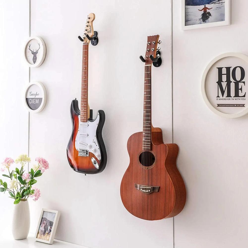 Guitar Wall Mount Hanger Hook Acoustic Electric Bass Guitar Wall Hook Hanger Black Metal Holder Hanger