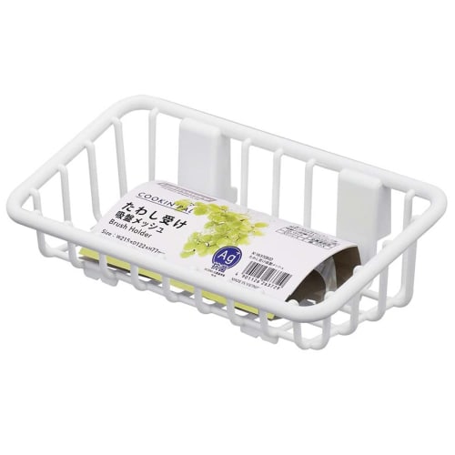 Iwasaki Kogyo Sponge Holder with Suction Cups, Mesh, White, 21.5cm Wide X 12.2cm Deep X 7.7cm High, K-1637 WH