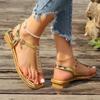 Solid Bling Pu Modern Sandals Buckle Strap Adult Female Shoes On Sale 2024 Fashion Low Heel Flat with Fashion Women's Sandals