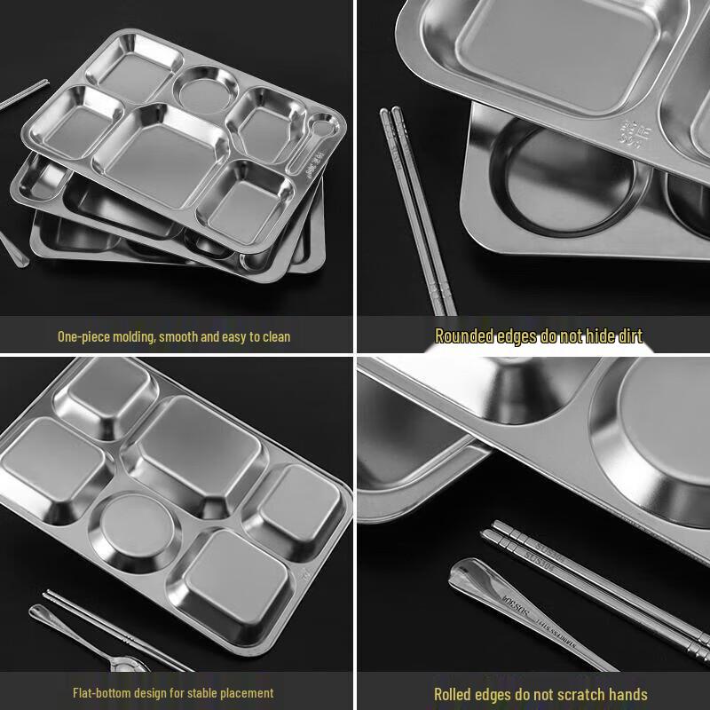 LETGANT 304 Stainless Steel 6-Compartment Meal Tray
