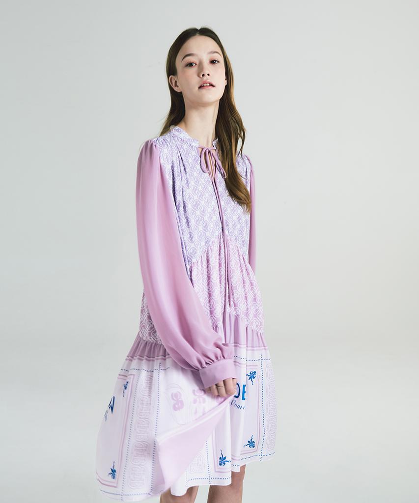 Aiseugadeuneiogongpal Monogram Print Chiffon Dress