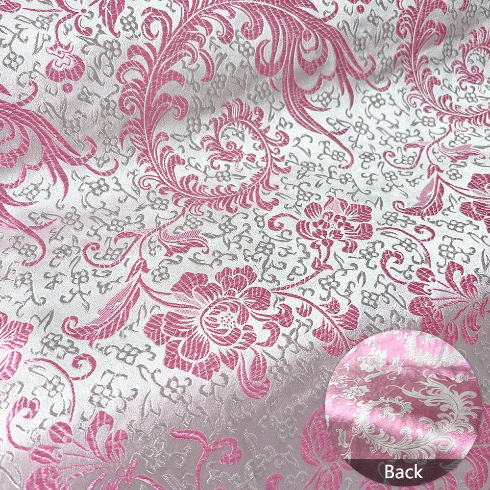 

50*75cm Brocade Jacquard Fabric Pink Color Silk Feather Flower Pattern For Sewing Kimono Robe Girl s Dress DIY Needlework Satin 50cm X 75cm