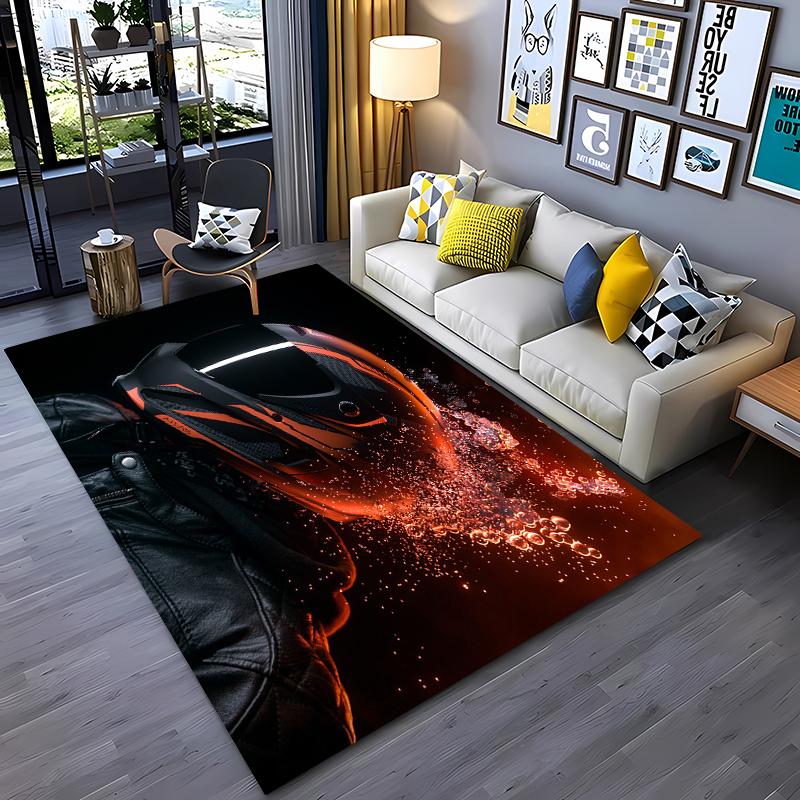 3D Printing Cool Motorcycle Helmet Carpets for Home Living Room Children's Bedroom Sofa Doormat KitchenFloor Rugs Anti-slipDecor