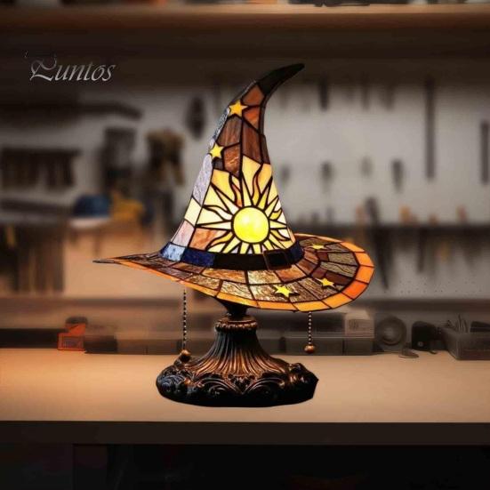 Witch Hat Lamp LED Night Light Soft Glow Battery Powered Handmade Gothic Wizard Hat Shape Light Bedside Lamp Decoration