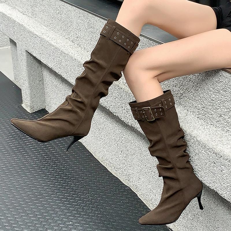 Fashion Autumn Winter Women Long Boots Fashion Thin High Heel Knee High Booties Ladies Sexy Woman Mordern Boats botas de mujer