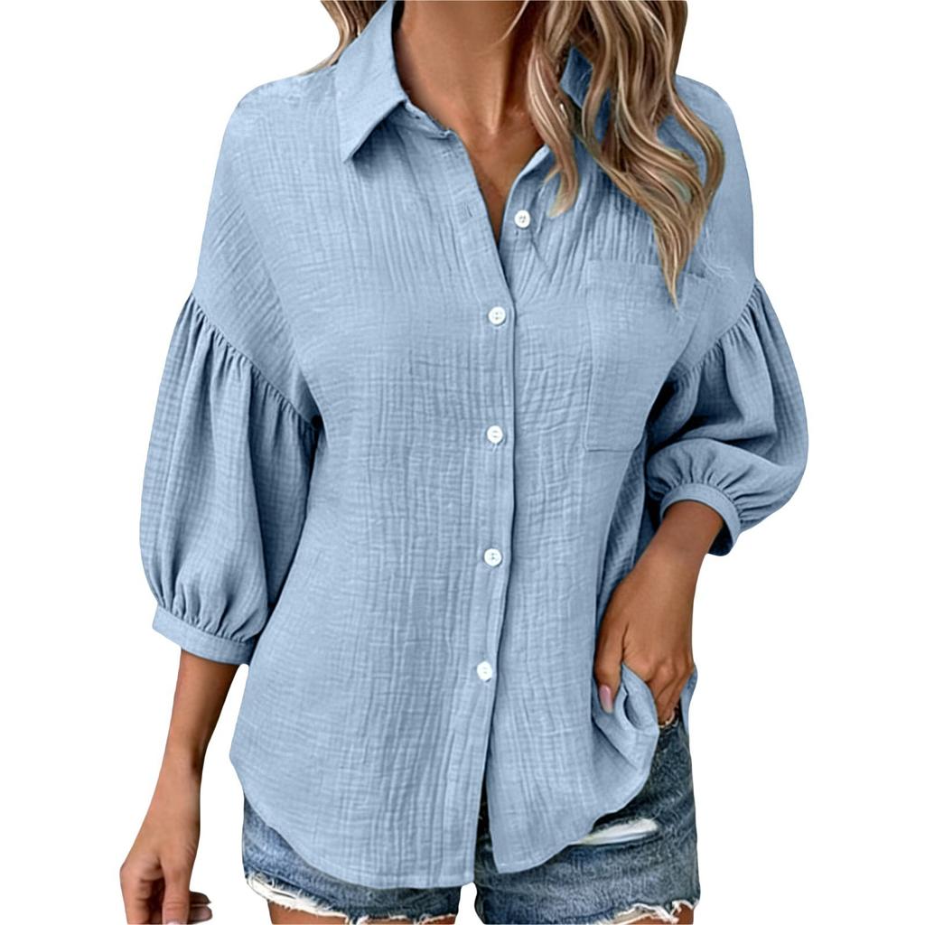 Women's Fashionable Loose-Fit -Color Casual Button-Down Shirt