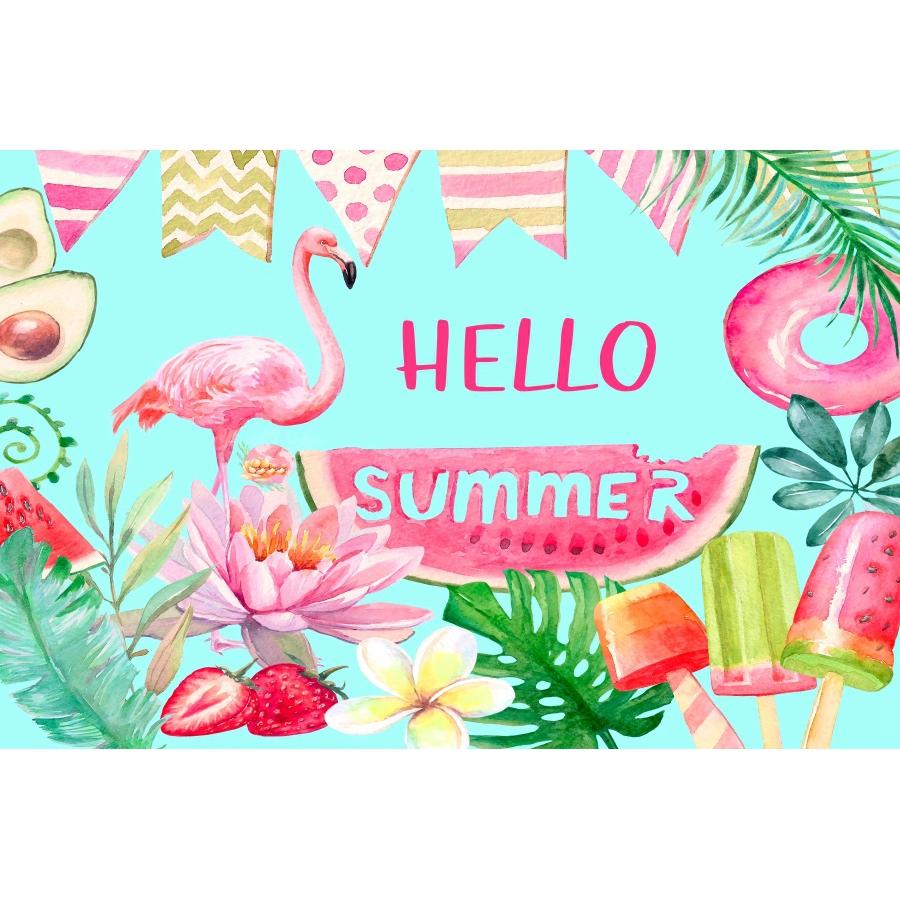 Summer Pool Swimming Circle Flamingo Theme Banner Background, Children's Birthday Party, Home Decoration Photography Background