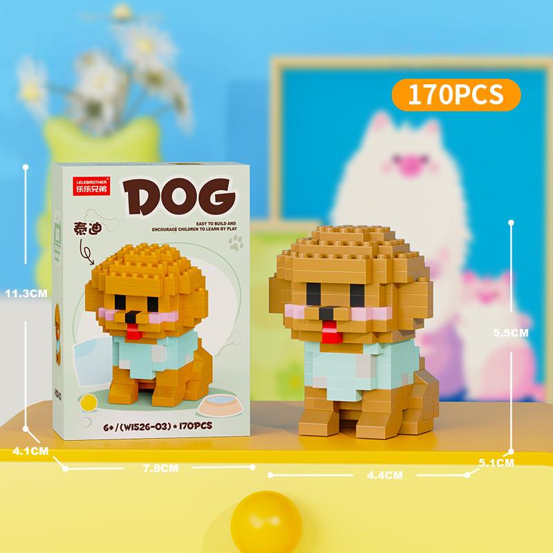 Cute Pastoral Teddy Dog Pet Building Blocks Micro-Granular Ornament Children's Toy Gifts New Product Cat And Dog Themed