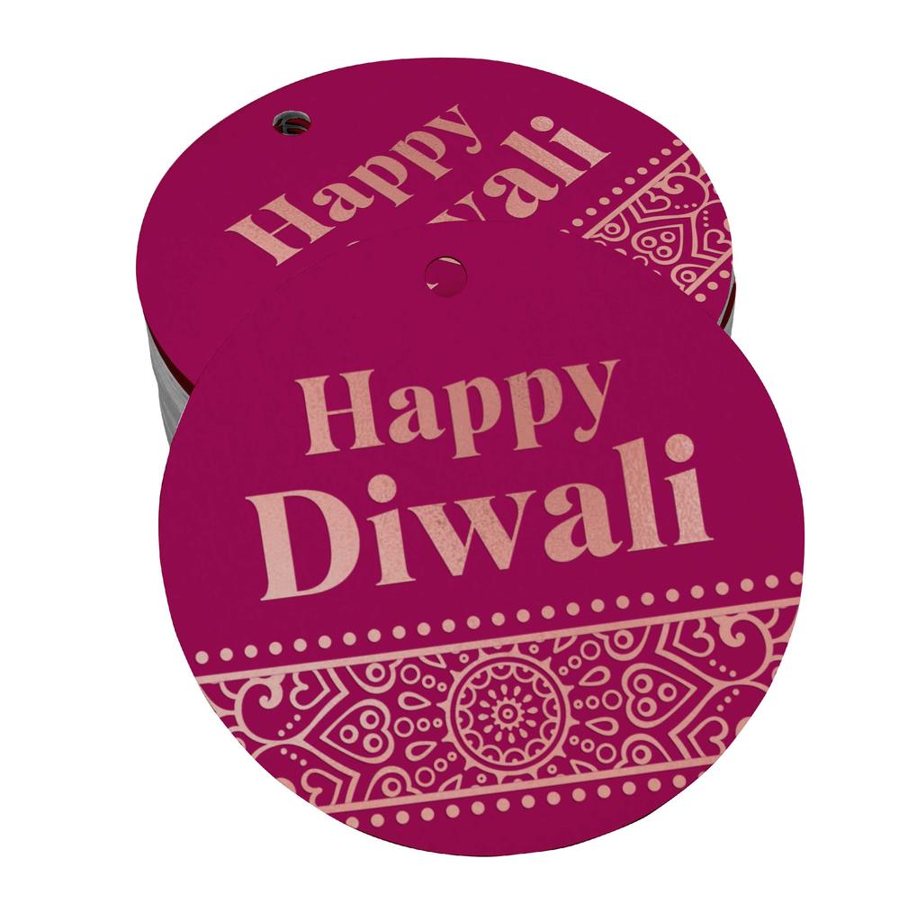 Inkdotpot 100 Pack Happy Diwali Favor Paper Tag Craft Real Gold Foil Hang