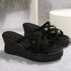 Casual Slope Heel Sandals Summer New Round Head Open Toe Cross Thin Belt Waterproof Platform Non-slip High Heels