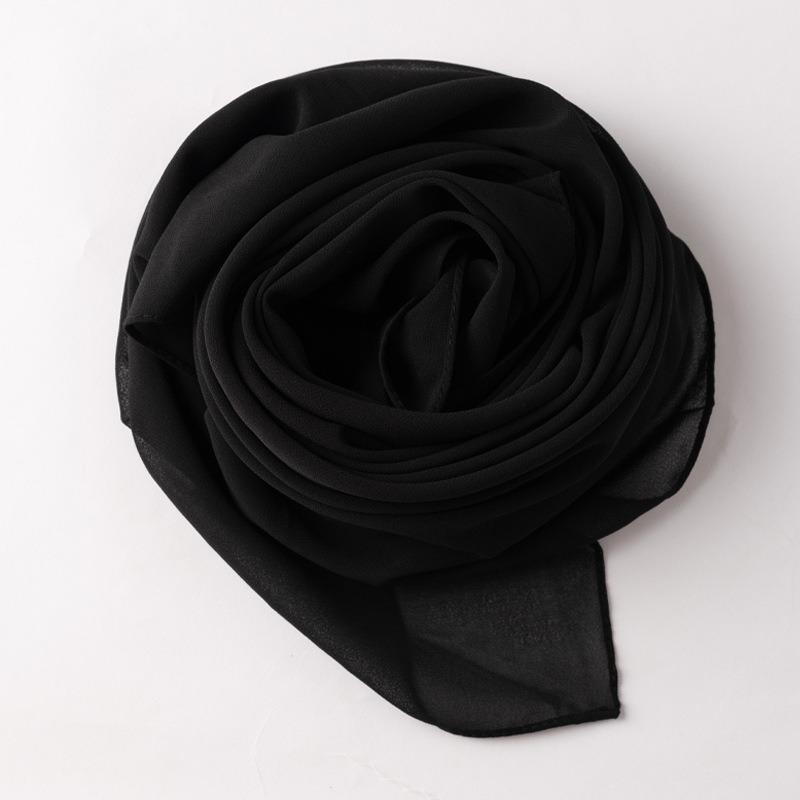Monochrome Chiffon Square Scarf Ethnic Head Wrap For Women