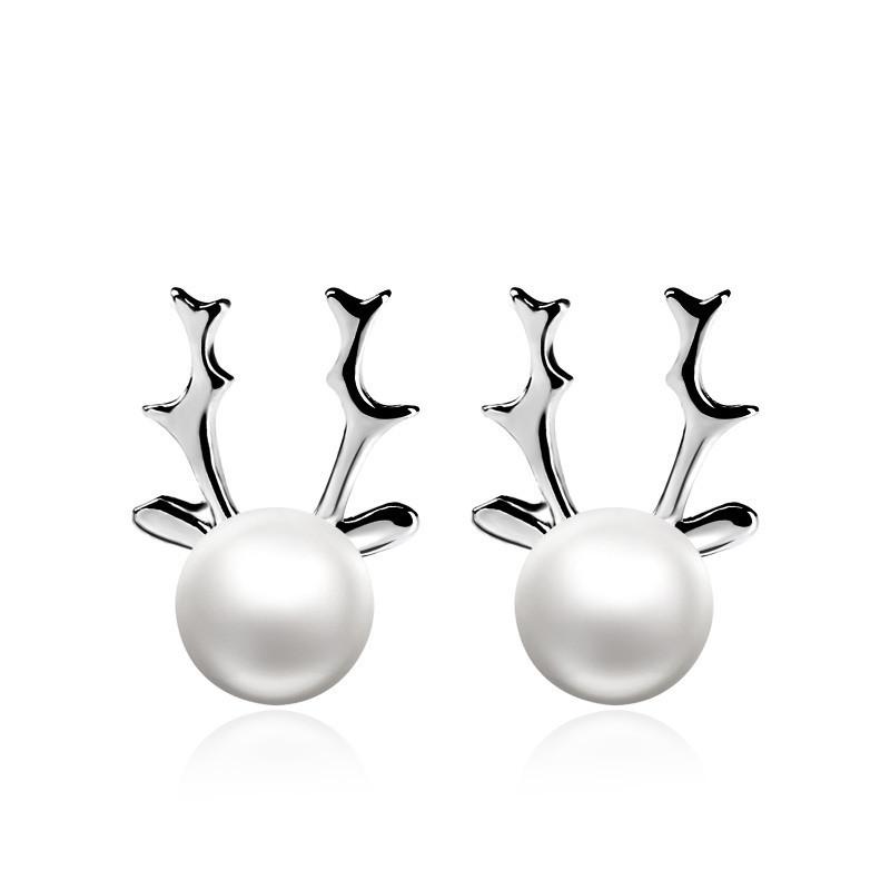 S925 Sterling Silver Pearl Reindeer Antler Stud Earrings – Temperamental Personality I Deer Have You Christmas Gift