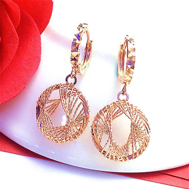 Фиолетово-золотой цвет Золотой матовый полый геометрический круглый серьги Серьги с покрытием из розового золота