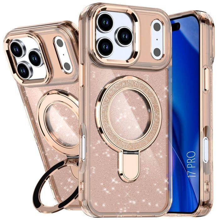 Coque de Protection - BOOLING - pour iPhone 17 Pro - Hybride Scintillant avec Cercle Magnétique Doré