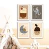Cat Cherry Ice Cream Acorn Apple Sun Moon Fun Cartoon Vintage Poster Prints Wall Art Canvas Painting Kawaii Baby Kids Room Decor No Frame