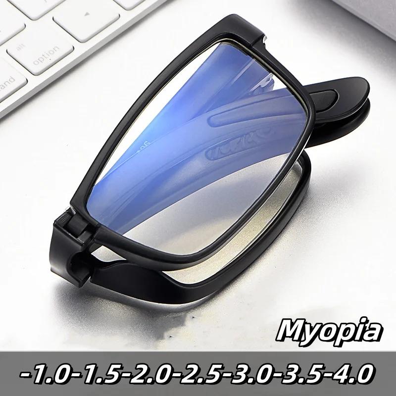 Blue Light Blocking Glasses for Men Women Fashion Ultra Light Foldable Myopia Eyewear with Case