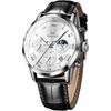 Olevs Men's Chronograph Waterproof Analog Watch Black Leather Strap Date Display Fashion Timepiece White Dial