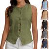 Women's Cotton Linen Button Down Tank Tops Lightweight Vest Sleeveless Loose Fit Shirts Tunic Tops