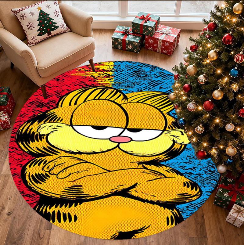 Garfield Desenli Yuvarlak Halı, İç/Dış Mekan Paspası, Piknik, Oyun Odası, Yatak Odası, Ofis, Oturma Odası, Ev Dekorasyonu Halısı, Doğum Günü Hediyesi