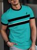 Men'S Casual Crew Neck Short Sleeve Polyester T-Shirt, 3D Round Neck, Striped Print, Slight Stretch, Regular Fit, Knit Fabric 110g/m²
