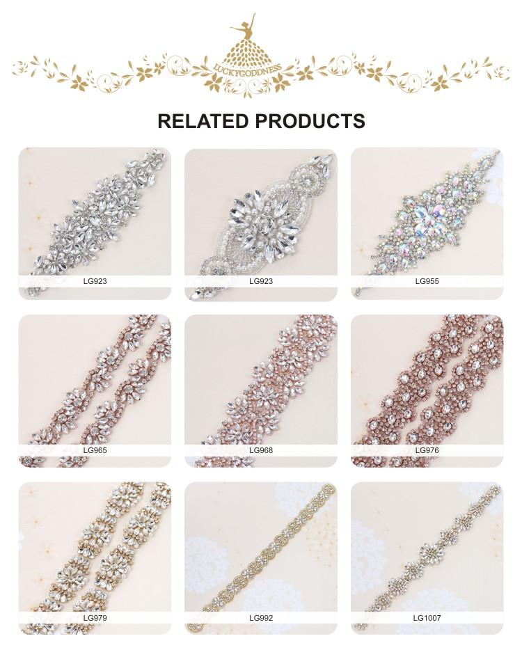 Hot Fix Rhinestones Patches Crystal Appliques for Wedding Bride Dresses Sashes LG-1601