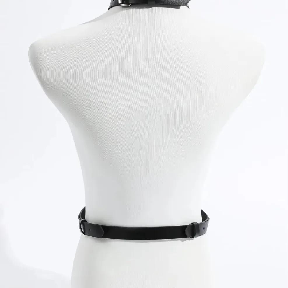 BDSM Harness SM Slave Handcuff Fetish Accessories Erotic Chest Strap Suspneder for Women PU Leather Backhandcuff Gothic Rave Set